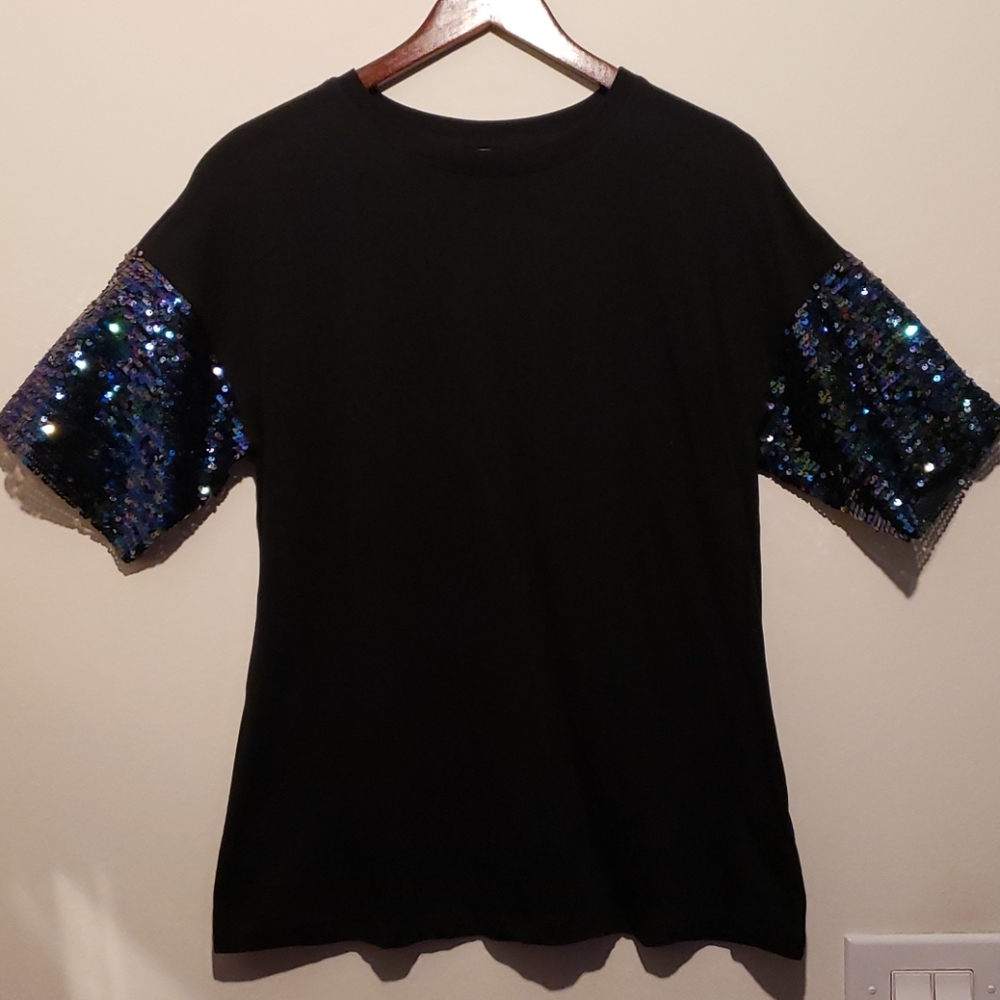 Black Shirt w/ Sequin Sleeve